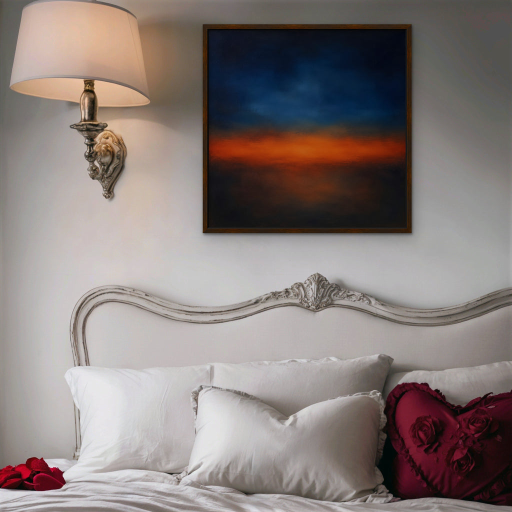 Ember Twilight Canvas Art - Square – Walnut Floating Frame in room setting