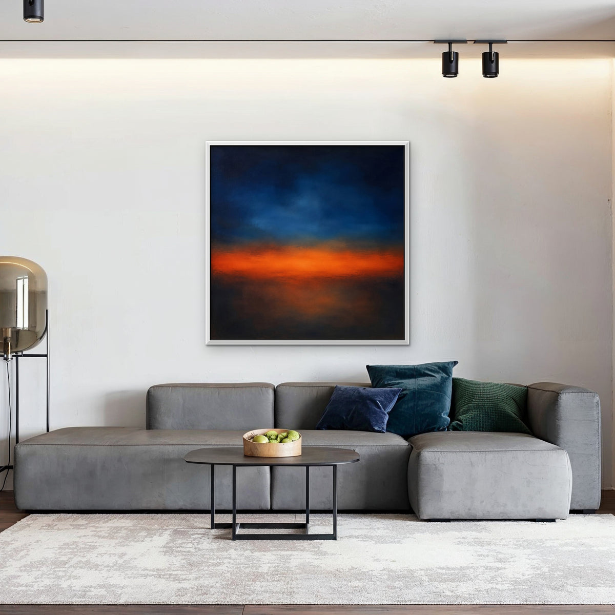Ember Twilight Canvas Art - Square – White Floating Frame in room setting