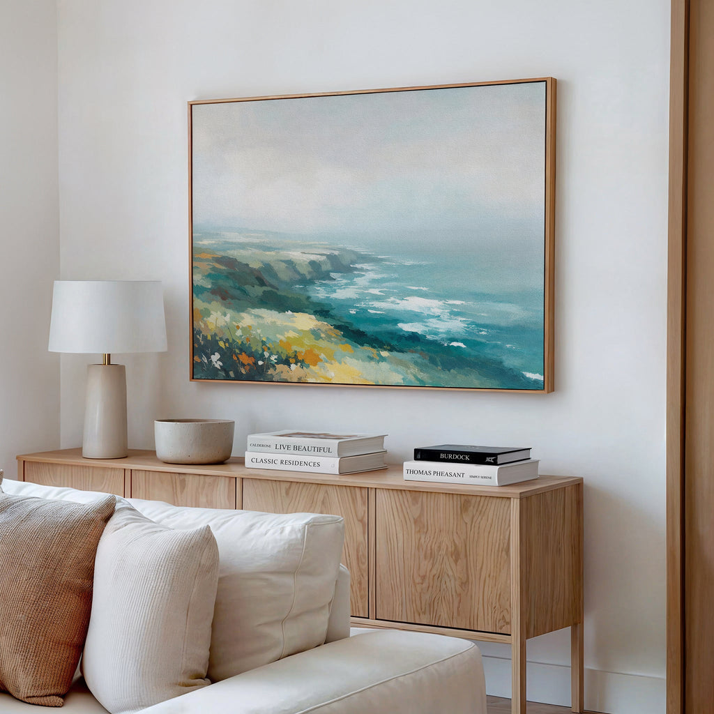 Where the Sea Meets Fire – blue landscape canvas wall art print by Aspire Prints