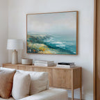 Where the Sea Meets Fire – blue landscape canvas wall art print by Aspire Prints