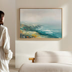 Where the Sea Meets Fire – blue landscape canvas wall art print by Aspire Prints
