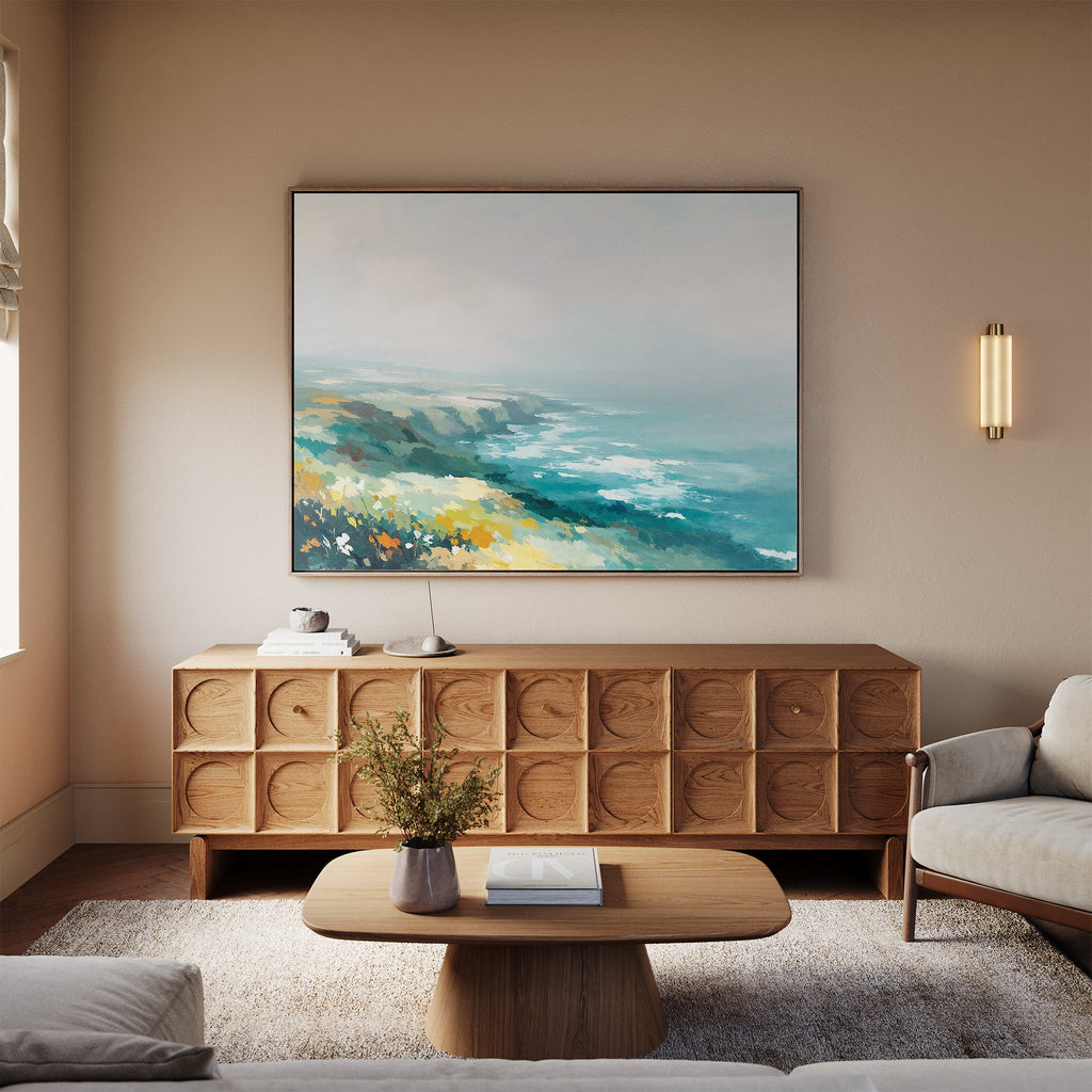 Where the Sea Meets Fire – blue landscape canvas wall art print by Aspire Prints