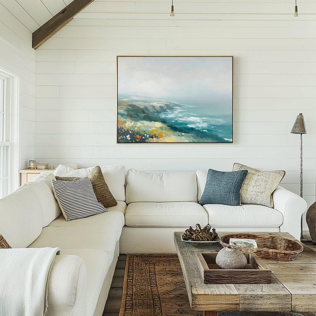 Where the Sea Meets Fire – blue landscape canvas wall art print by Aspire Prints
