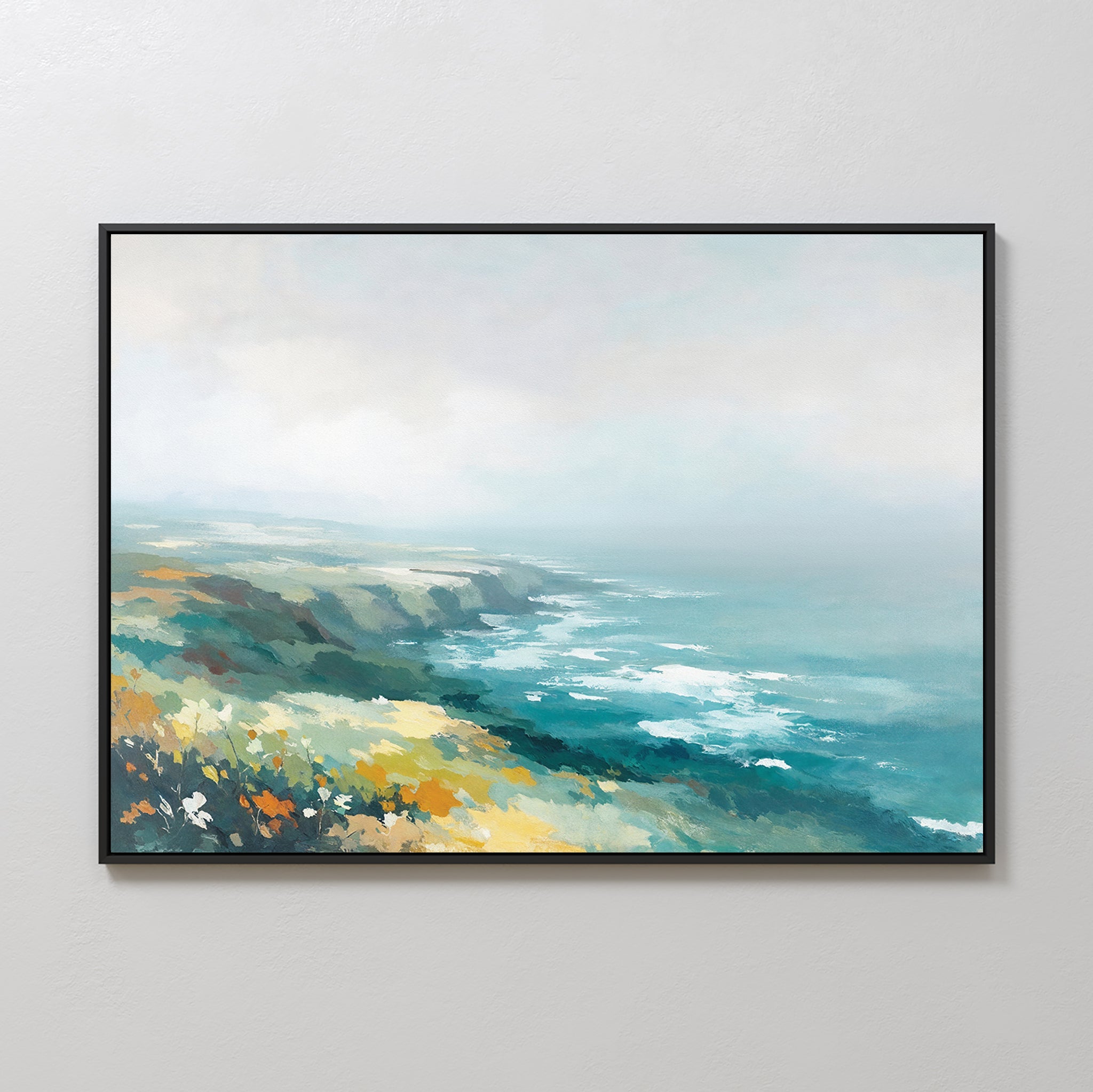 Where the Sea Meets Fire – blue landscape canvas wall art print by Aspire Prints