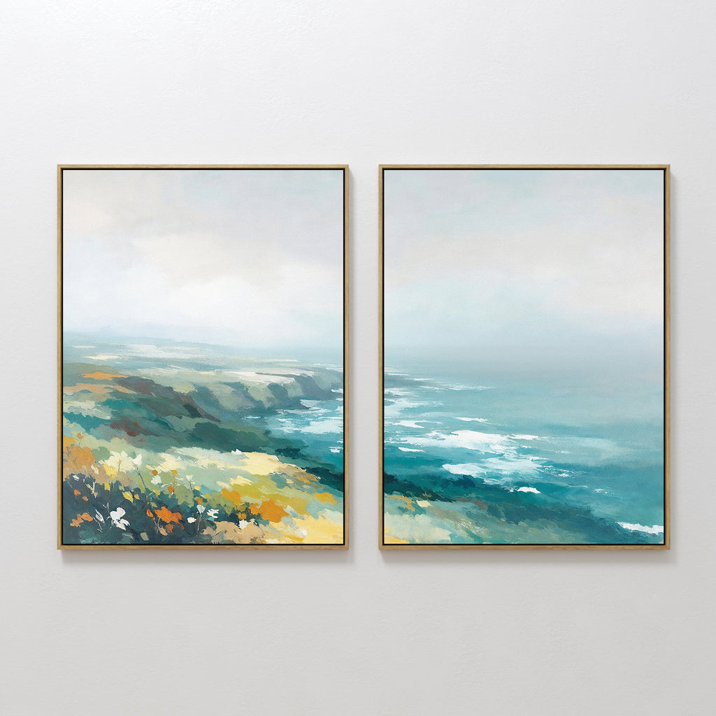 Where the Sea Meets Fire – Set of 2 Canvas Prints set of 2 – blue landscape canvas wall art by Aspire Prints