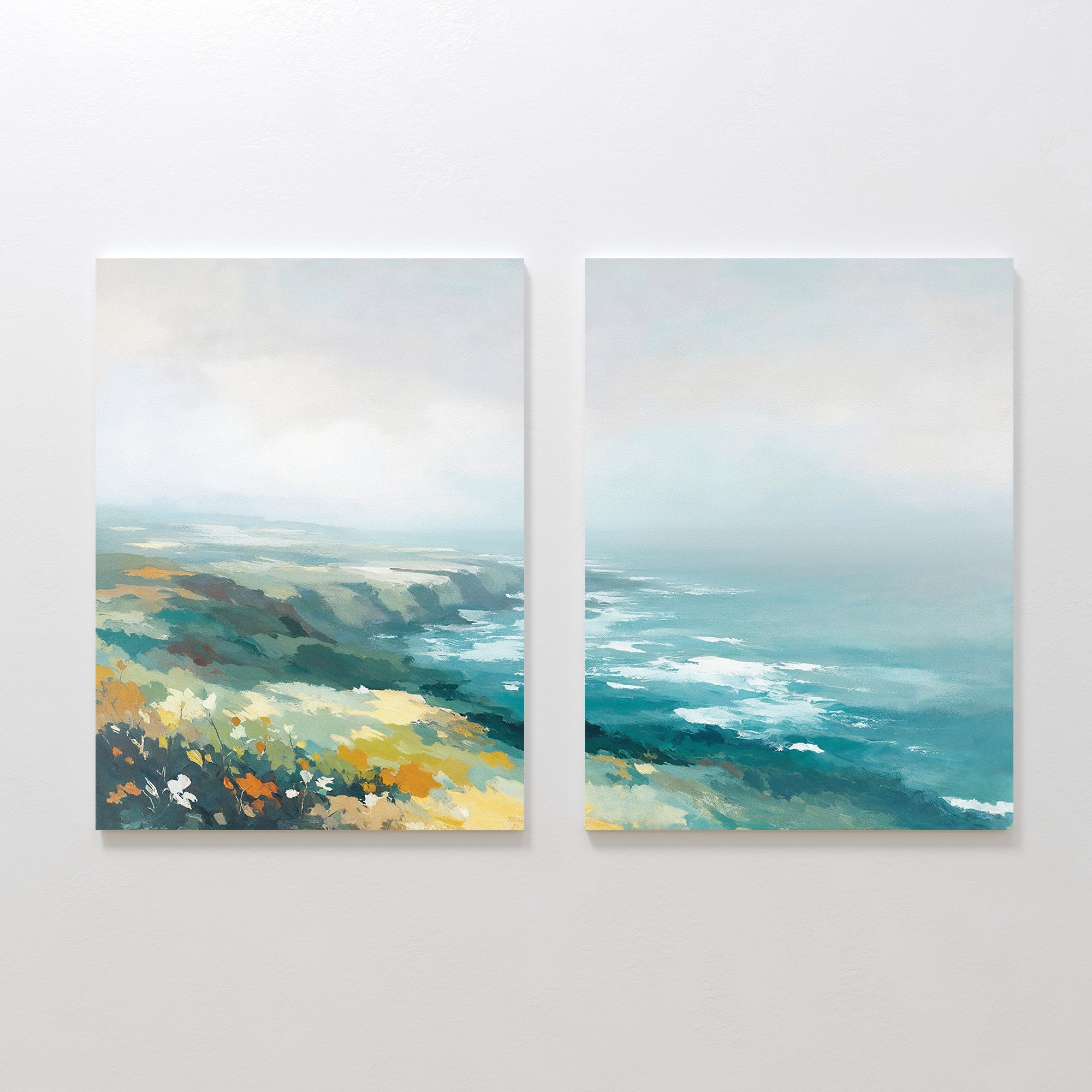 Where the Sea Meets Fire – Set of 2 Canvas Prints set of 2 – blue landscape canvas wall art by Aspire Prints