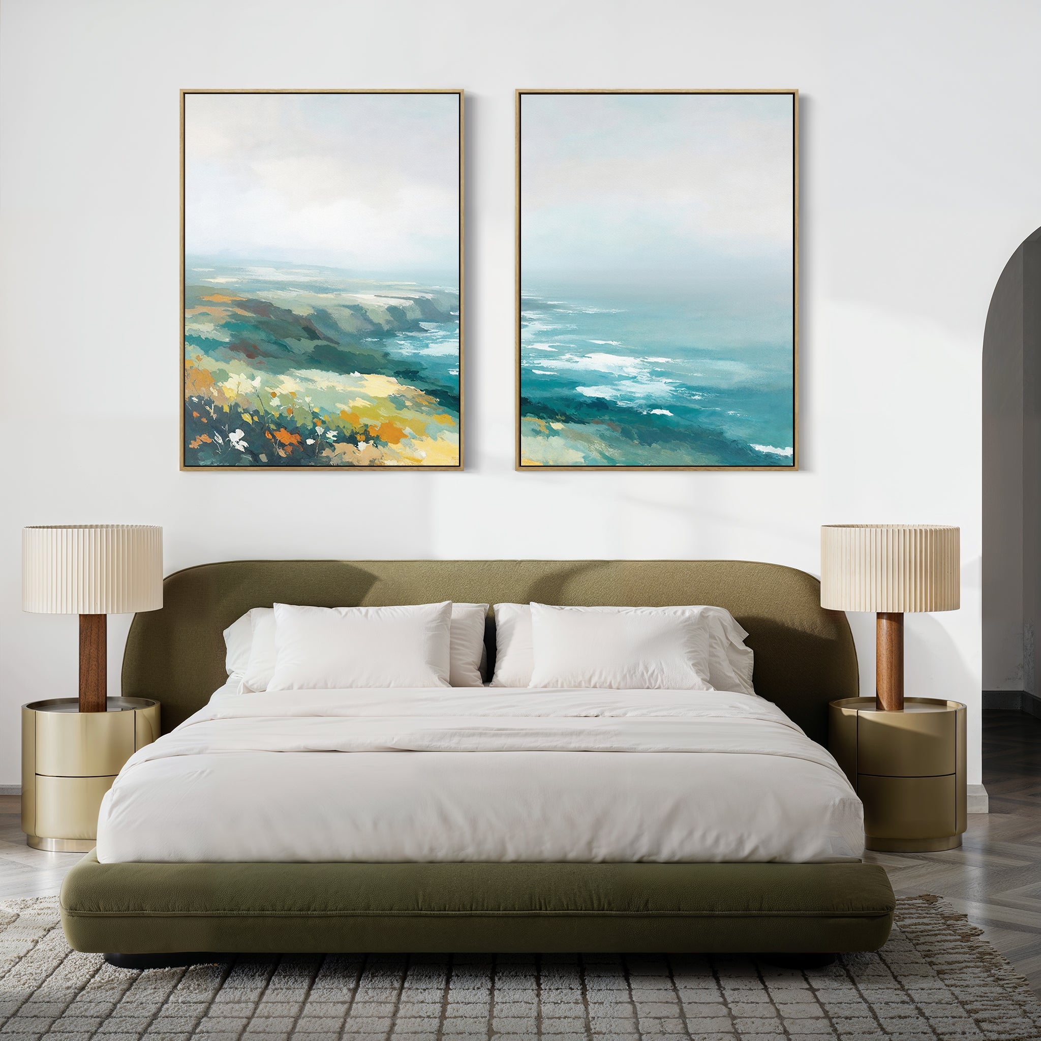 Where the Sea Meets Fire – Set of 2 Canvas Prints set of 2 – blue landscape canvas wall art by Aspire Prints
