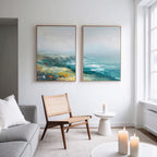 Where the Sea Meets Fire – Set of 2 Canvas Prints set of 2 – blue landscape canvas wall art by Aspire Prints