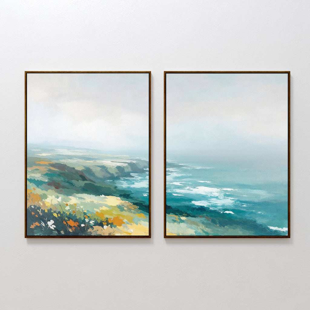 Where the Sea Meets Fire – Set of 2 Canvas Prints set of 2 – blue landscape canvas wall art by Aspire Prints