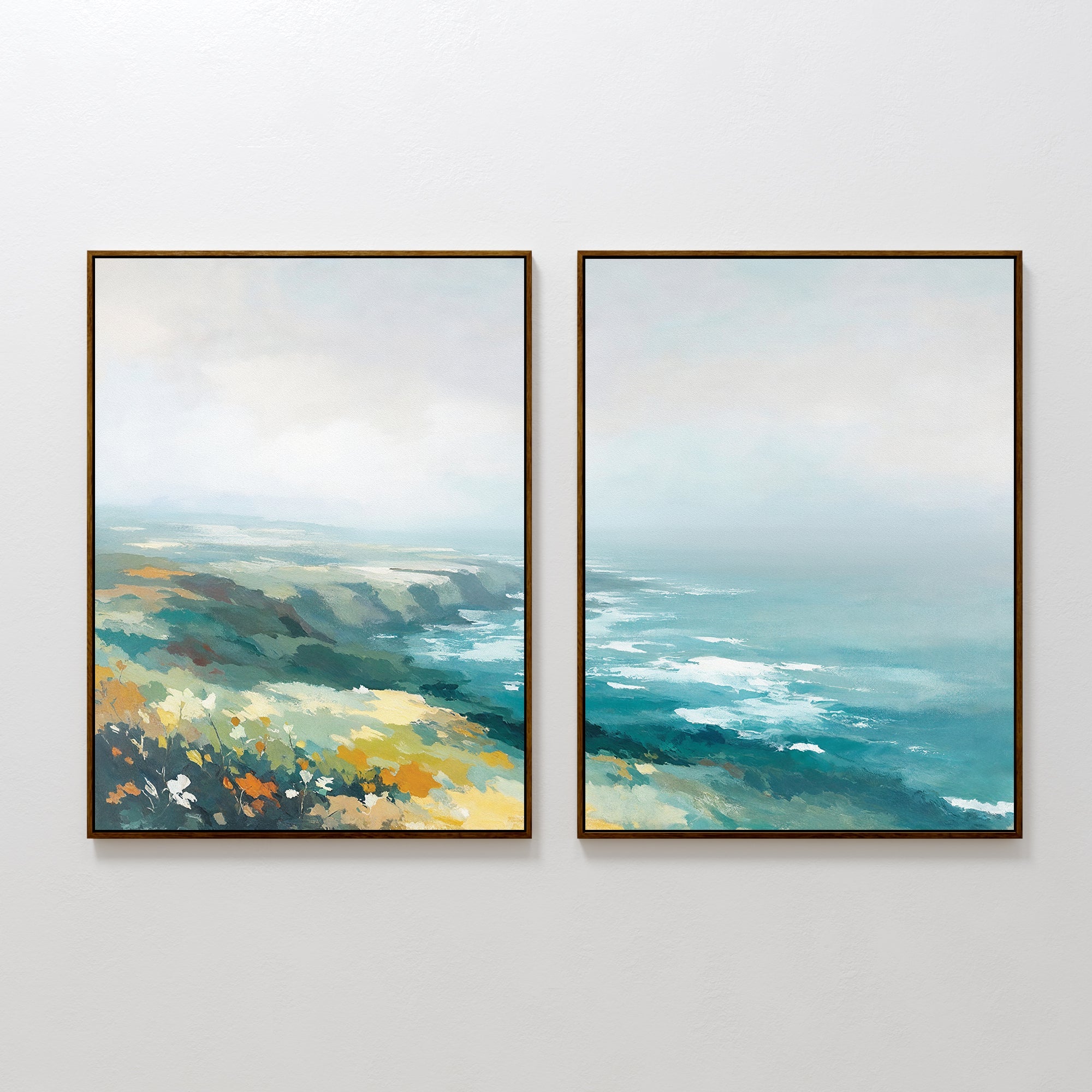 Where the Sea Meets Fire – Set of 2 Canvas Prints set of 2 – blue landscape canvas wall art by Aspire Prints