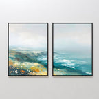 Where the Sea Meets Fire – Set of 2 Canvas Prints set of 2 – blue landscape canvas wall art by Aspire Prints