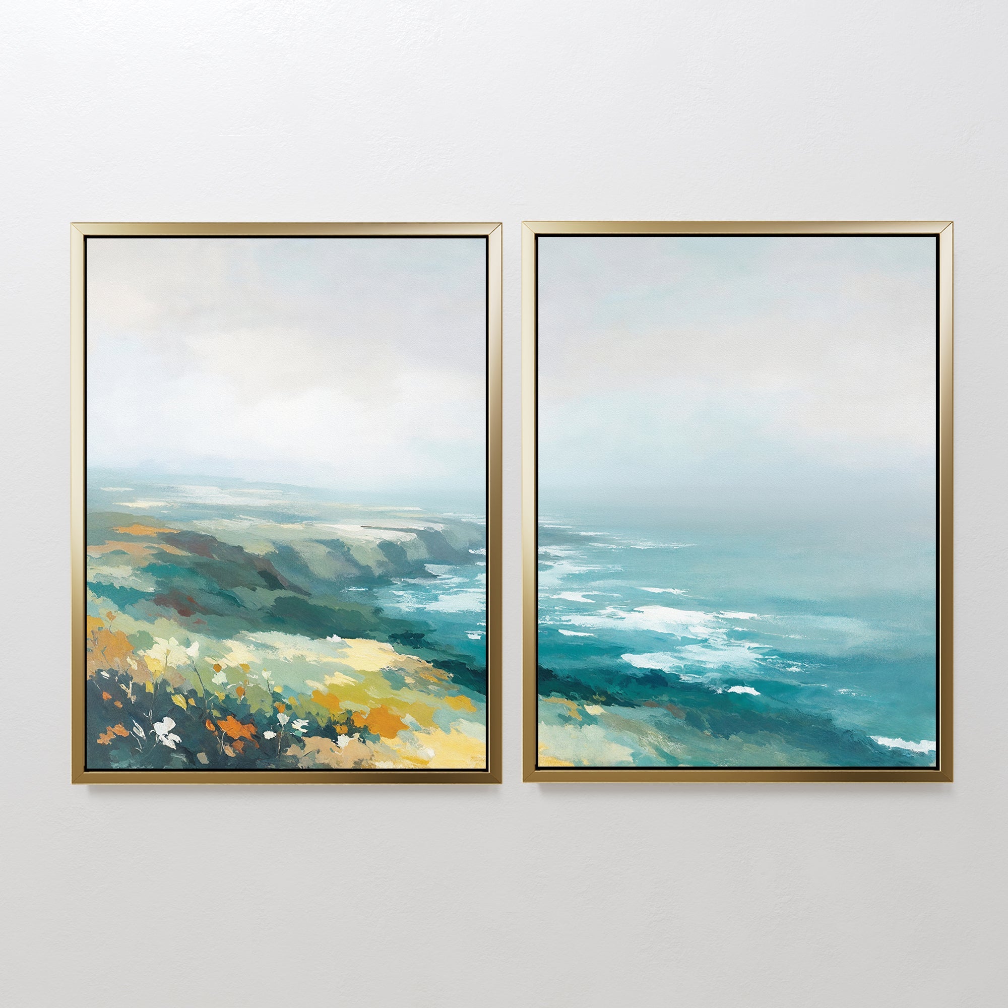 Where the Sea Meets Fire – Set of 2 Canvas Prints set of 2 – blue landscape canvas wall art by Aspire Prints