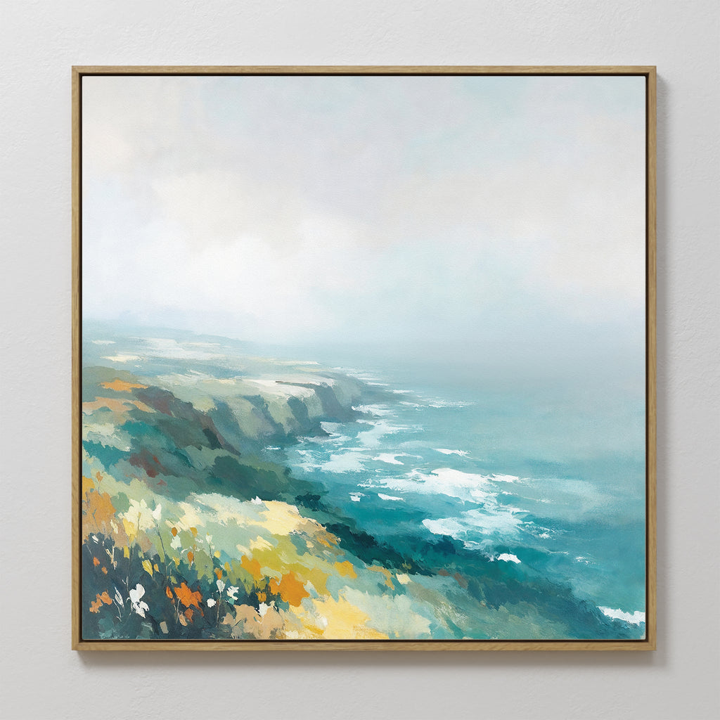 Where Cliffs Meet the Tide – blue landscape canvas wall art print by Aspire Prints