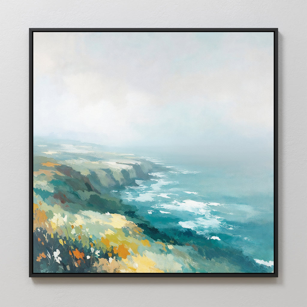 Where Cliffs Meet the Tide – blue landscape canvas wall art print by Aspire Prints