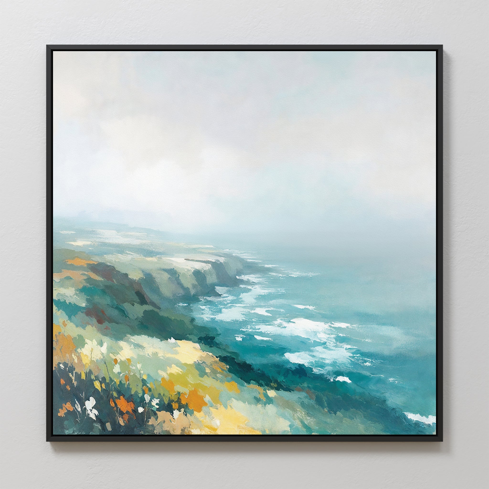 Where Cliffs Meet the Tide – blue landscape canvas wall art print by Aspire Prints