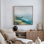 Where Cliffs Meet the Tide – blue landscape canvas wall art print by Aspire Prints