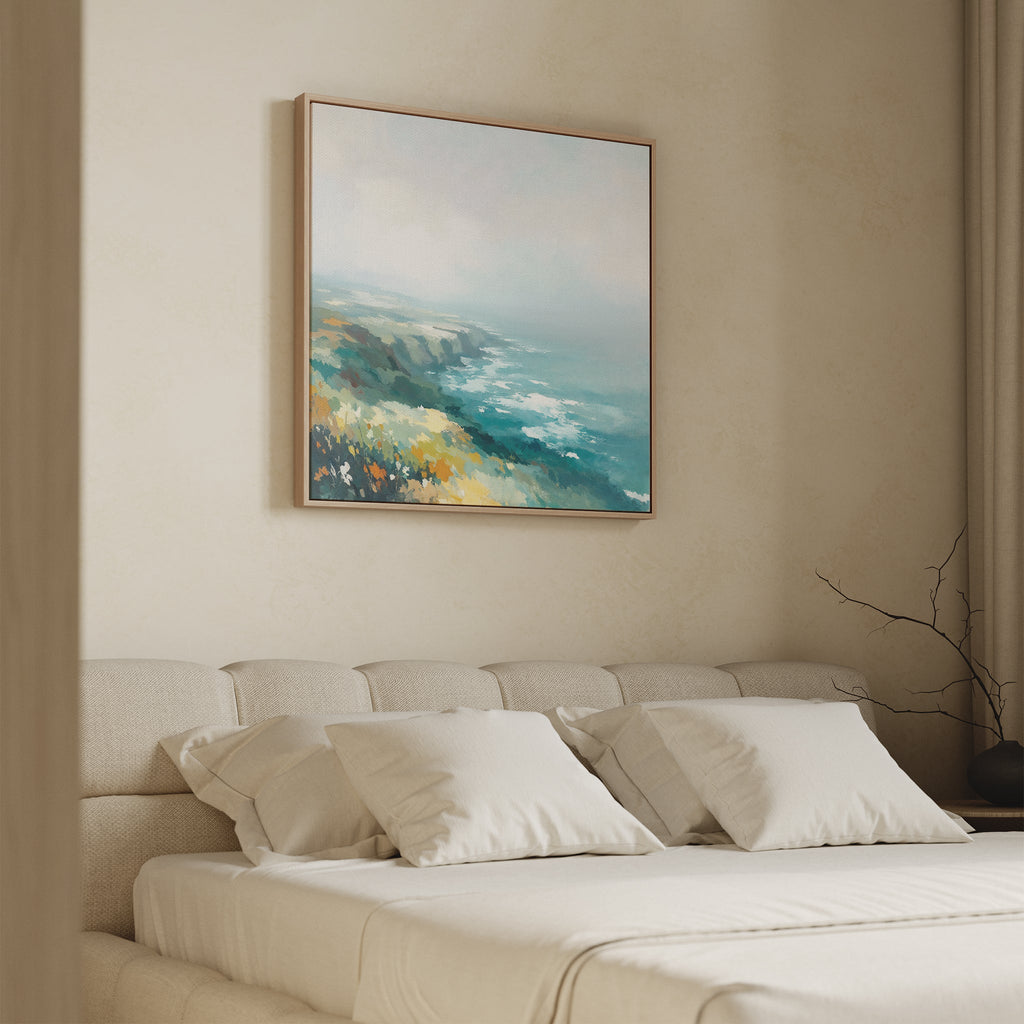 Where Cliffs Meet the Tide – blue landscape canvas wall art print by Aspire Prints