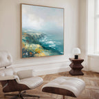 Where Cliffs Meet the Tide – blue landscape canvas wall art print by Aspire Prints