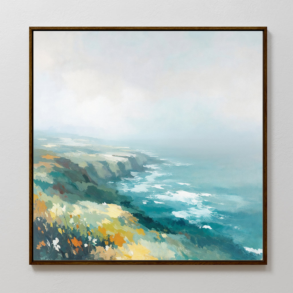 Where Cliffs Meet the Tide – blue landscape canvas wall art print by Aspire Prints