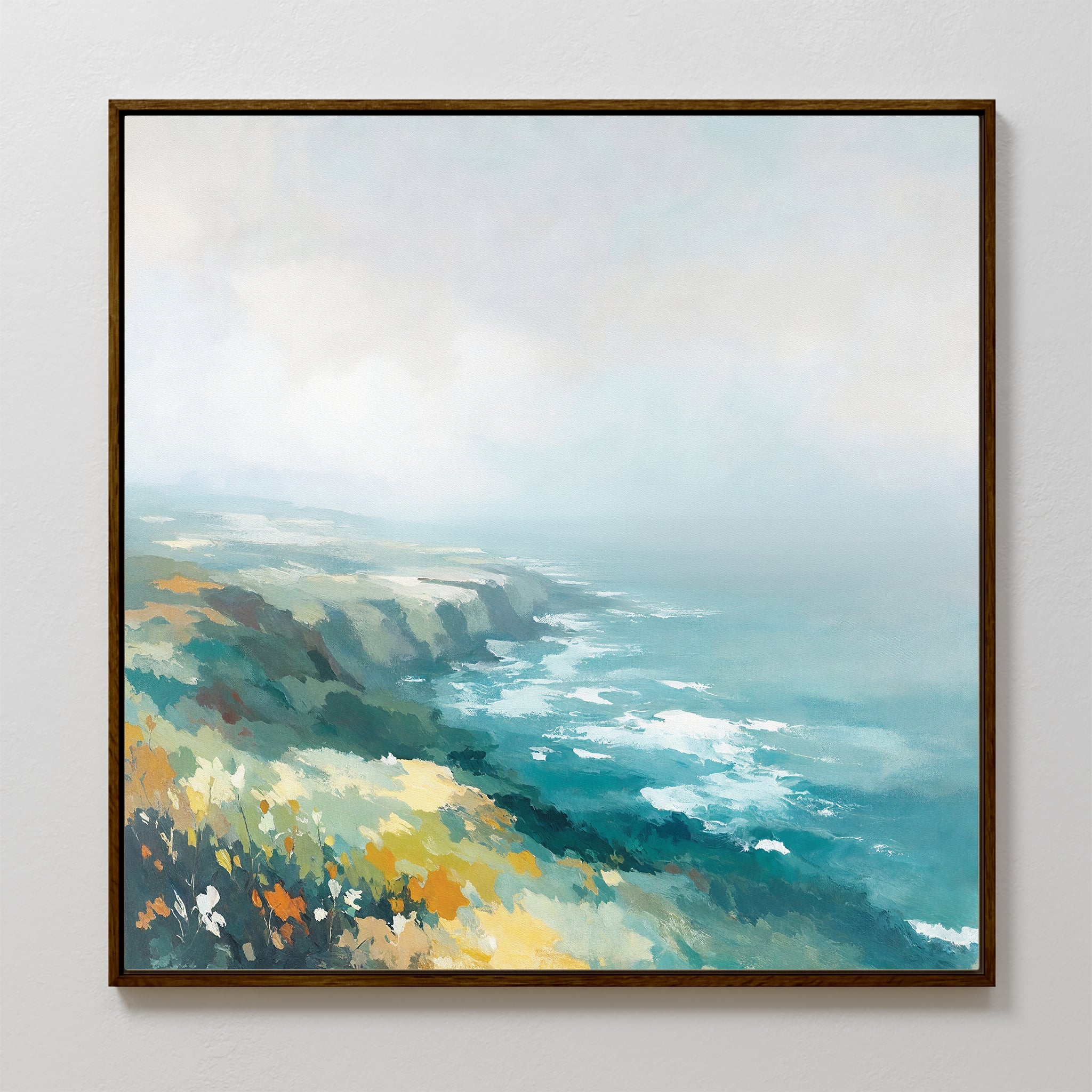 Where Cliffs Meet the Tide – blue landscape canvas wall art print by Aspire Prints
