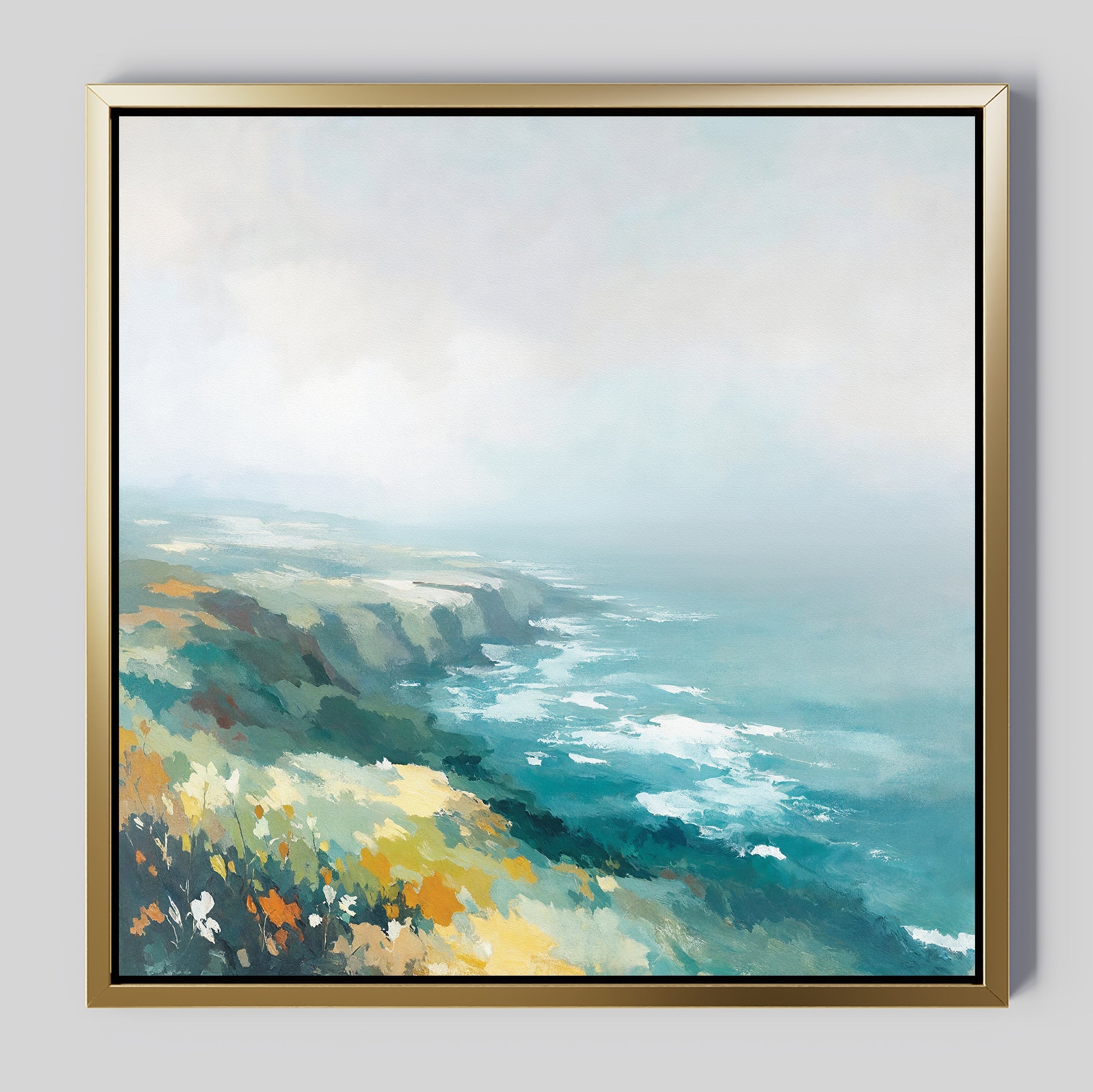Where Cliffs Meet the Tide – blue landscape canvas wall art print by Aspire Prints
