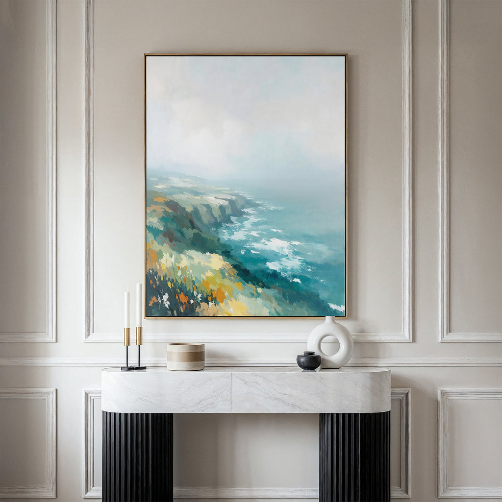 Where the Sea Meets Fire – blue landscape canvas wall art print by Aspire Prints