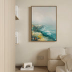 Where the Sea Meets Fire – blue landscape canvas wall art print by Aspire Prints