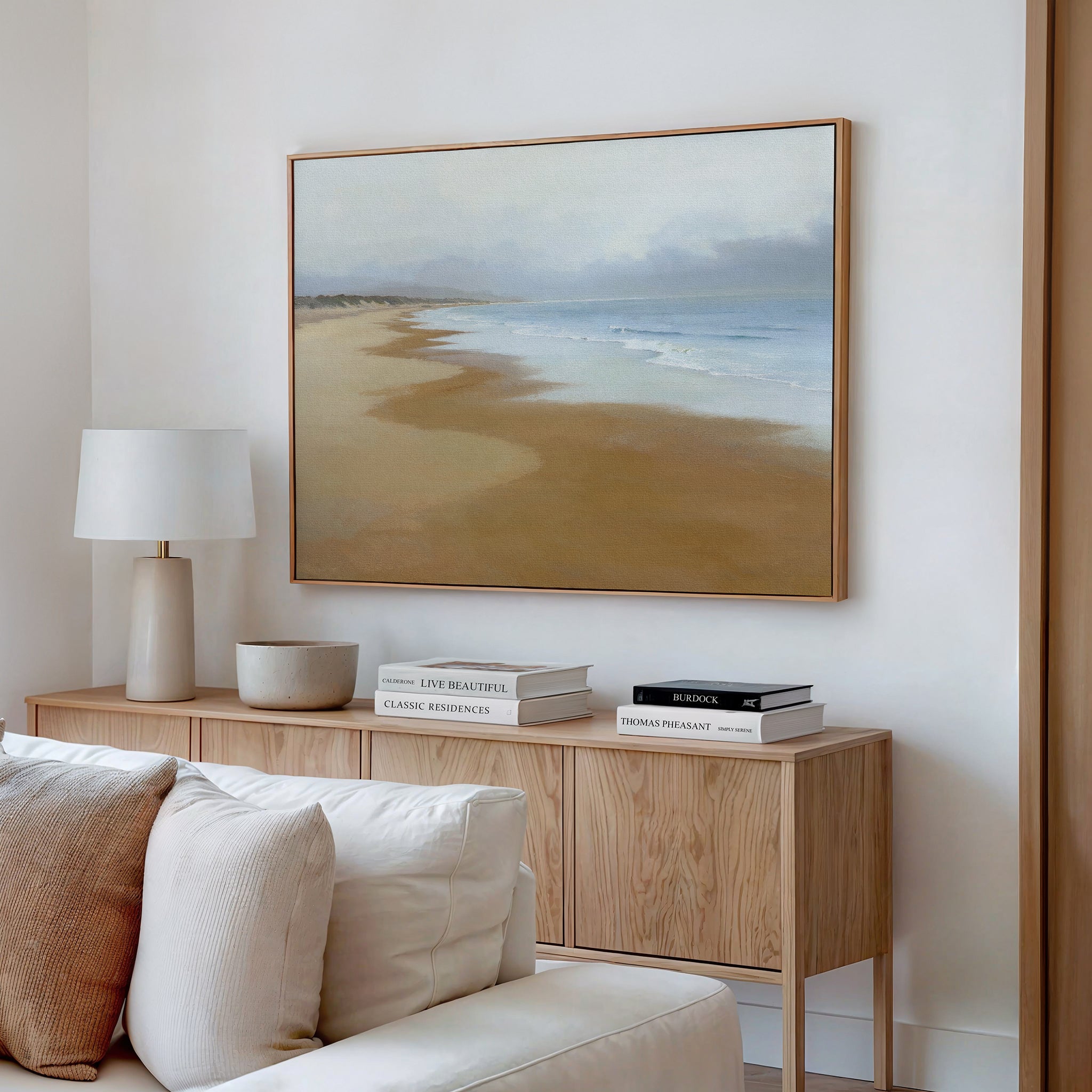 Where the Tide Forgets – blue coastal canvas wall art print by Aspire Prints