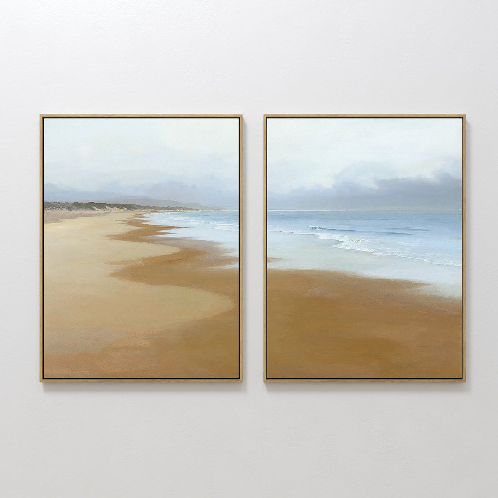 Where the Tide Forgets – Set of 2 Canvas Prints set of 2 – blue coastal canvas wall art by Aspire Prints