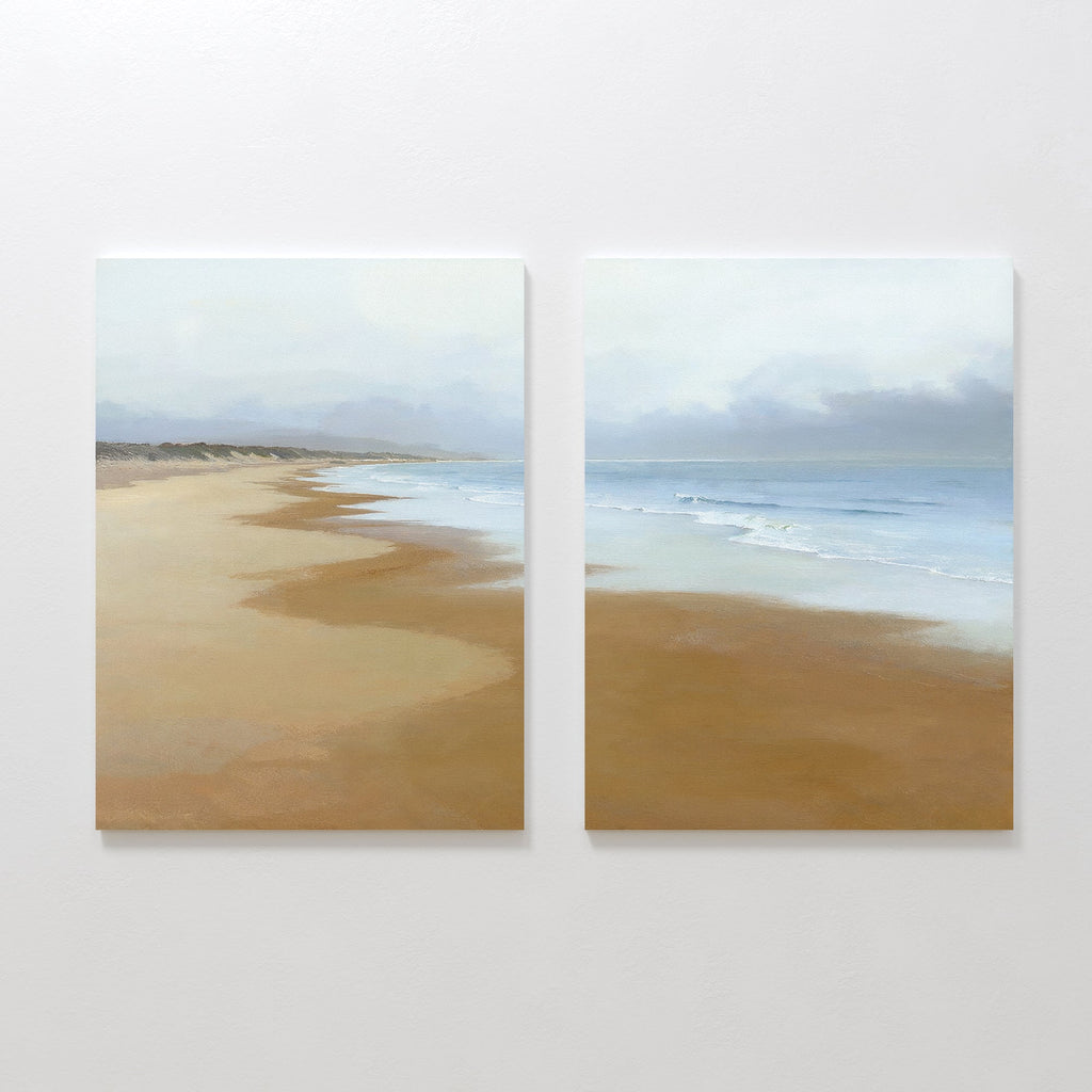 Where the Tide Forgets – Set of 2 Canvas Prints set of 2 – blue coastal canvas wall art by Aspire Prints