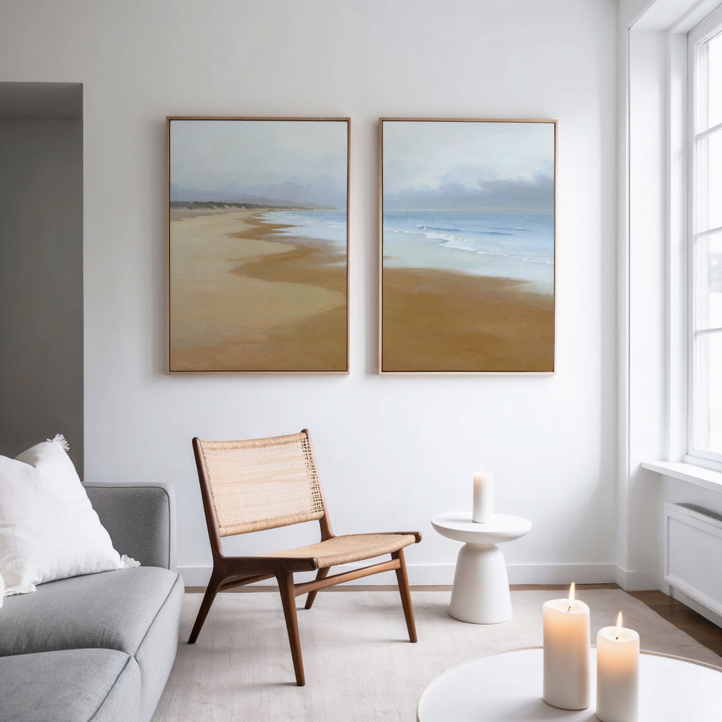 Where the Tide Forgets – Set of 2 Canvas Prints set of 2 – blue coastal canvas wall art by Aspire Prints