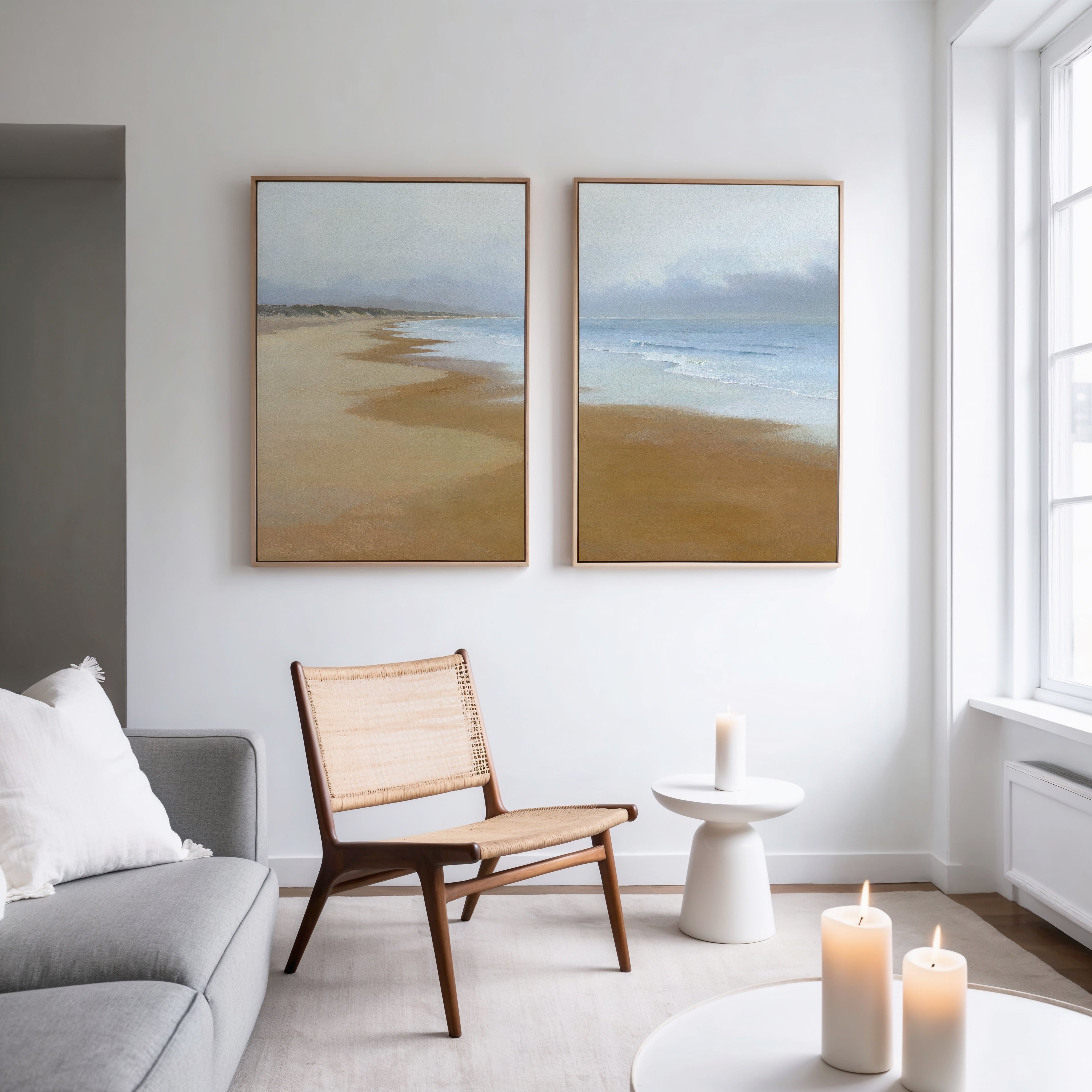 Where the Tide Forgets – Set of 2 Canvas Prints set of 2 – blue coastal canvas wall art by Aspire Prints