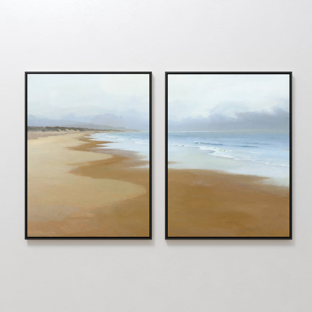 Where the Tide Forgets – Set of 2 Canvas Prints set of 2 – blue coastal canvas wall art by Aspire Prints