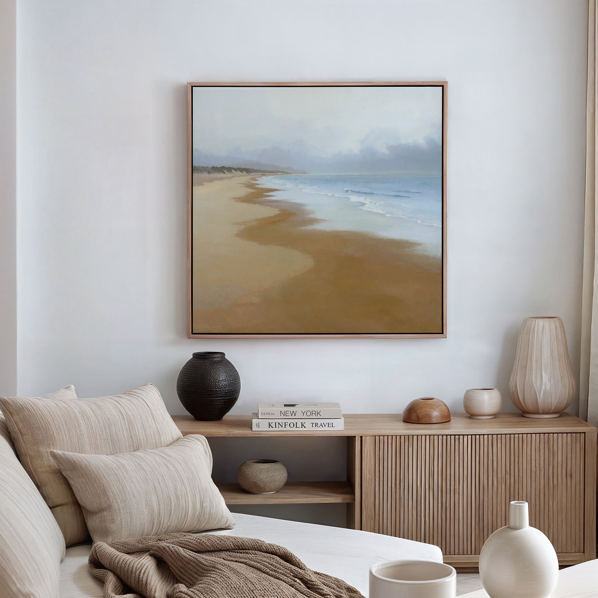 Where the Tide Forgets Time – blue coastal canvas wall art print by Aspire Prints