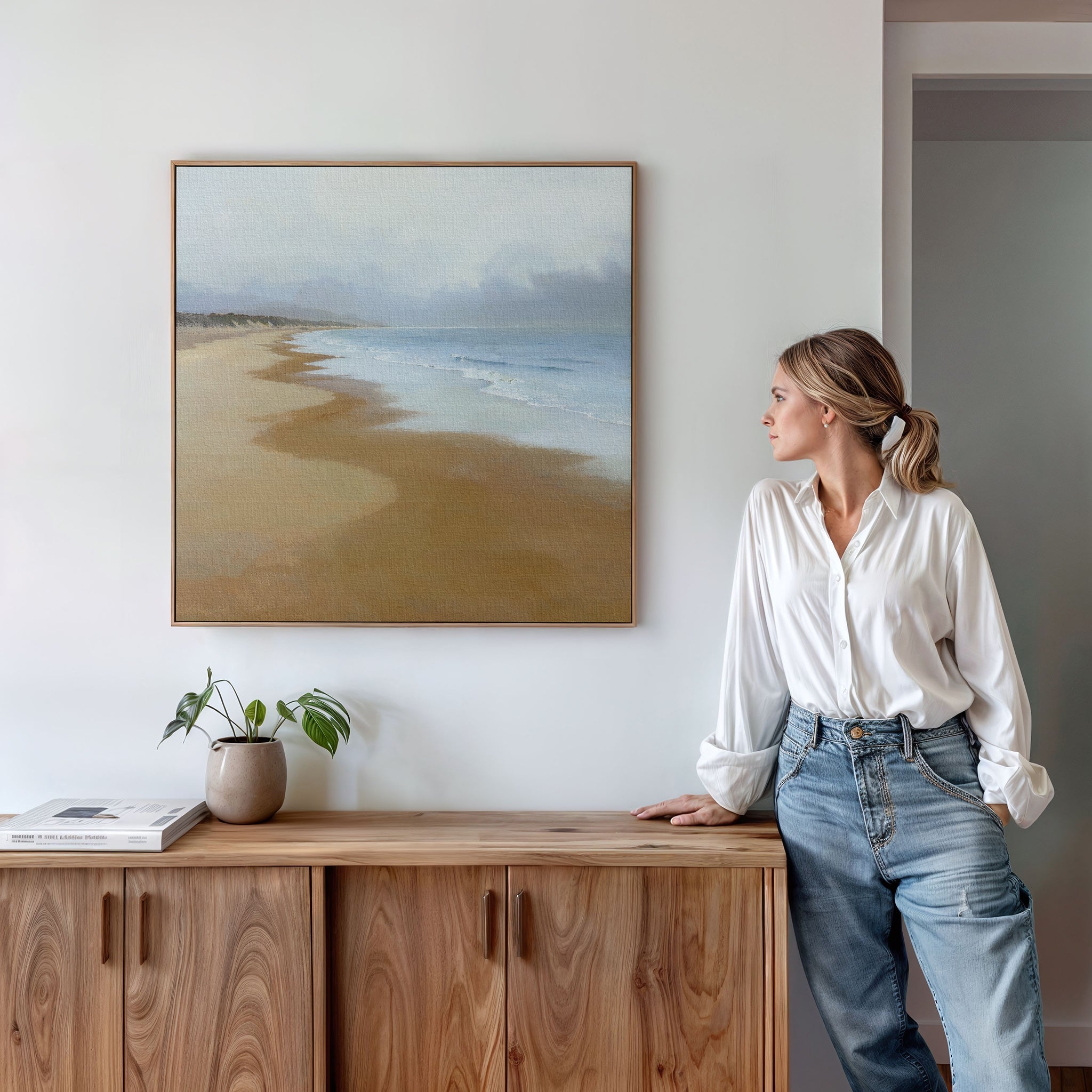 Where the Tide Forgets Time – blue coastal canvas wall art print by Aspire Prints