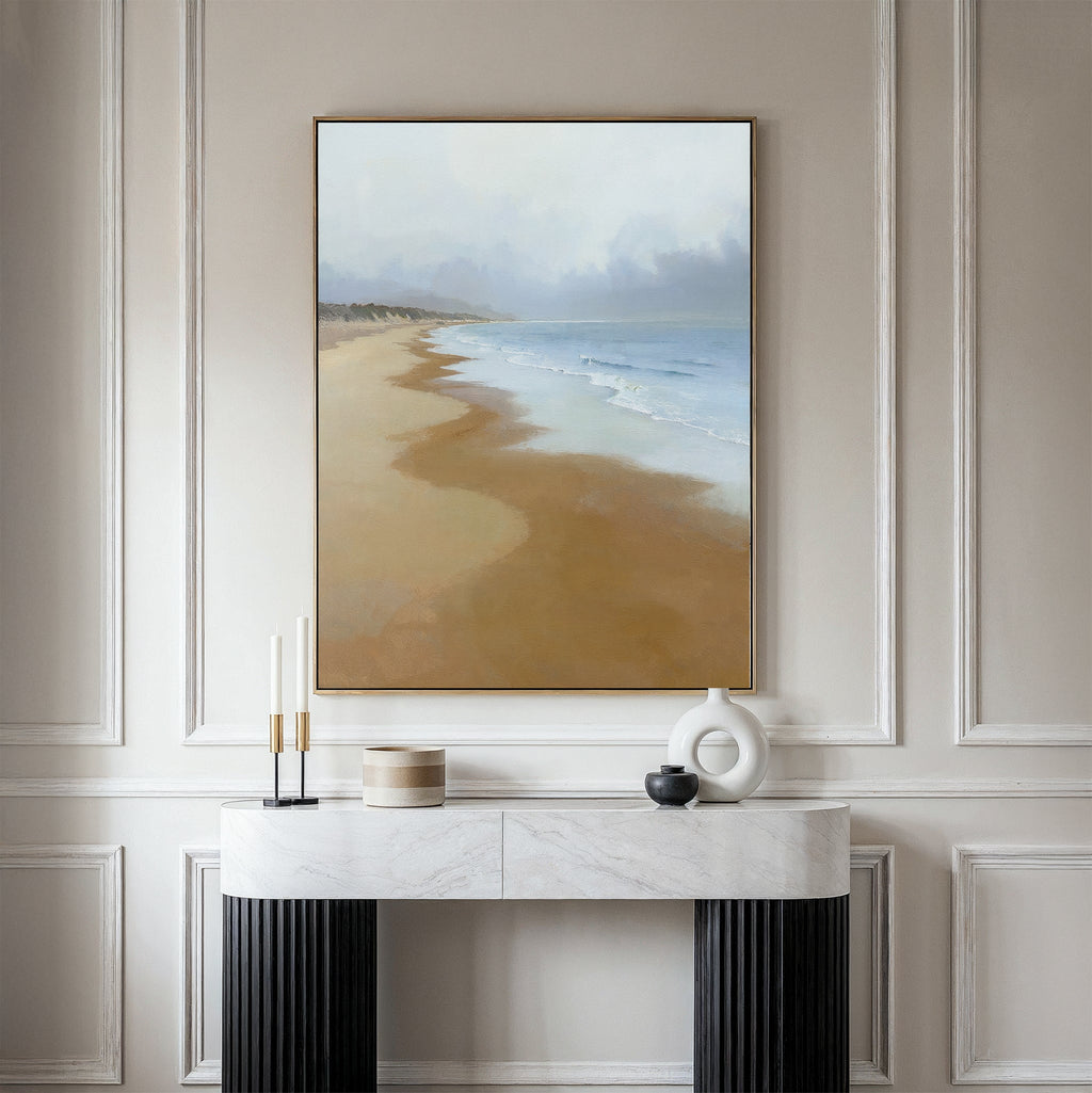 Where the Tide Forgets Time – blue coastal canvas wall art print by Aspire Prints