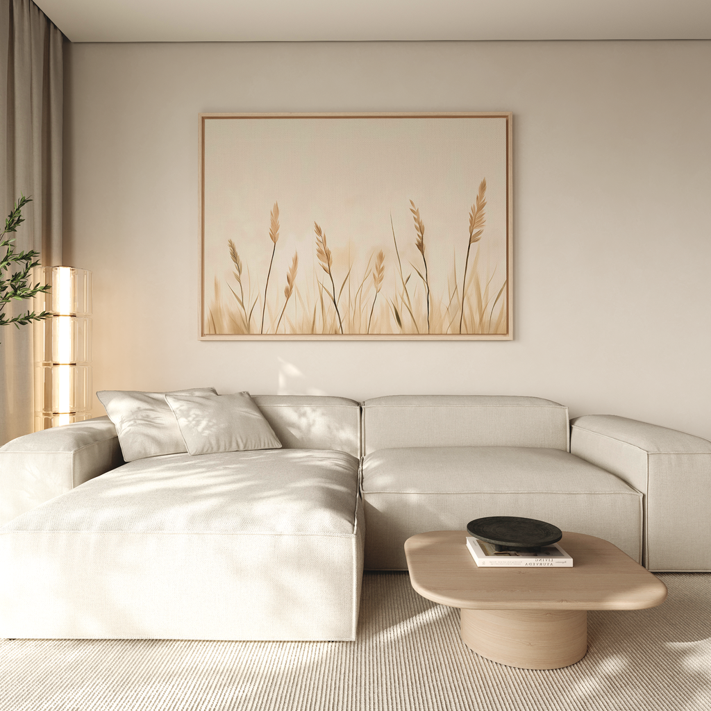 Whispering Reeds – beige and white botanical canvas wall art print by Aspire Prints
