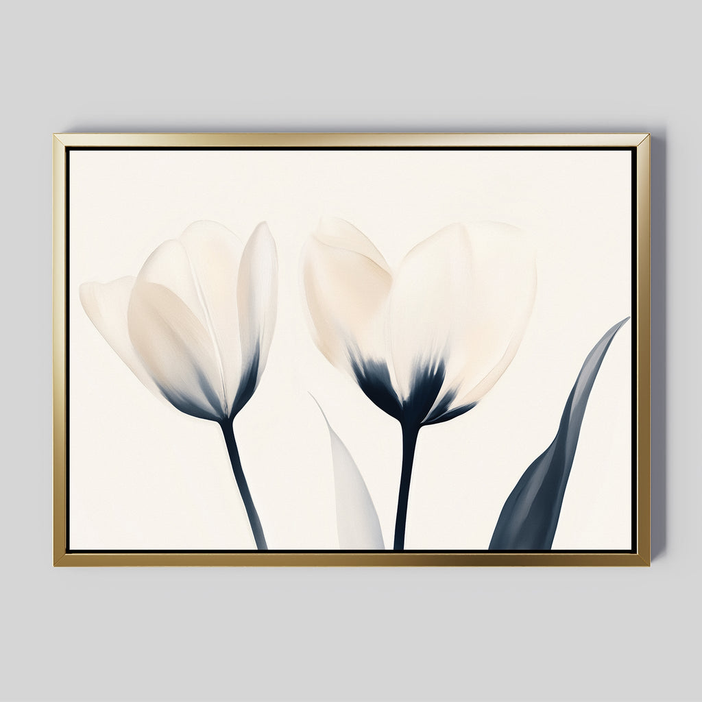 Whispered Petals in Twilight – beige and white botanical canvas wall art print by Aspire Prints