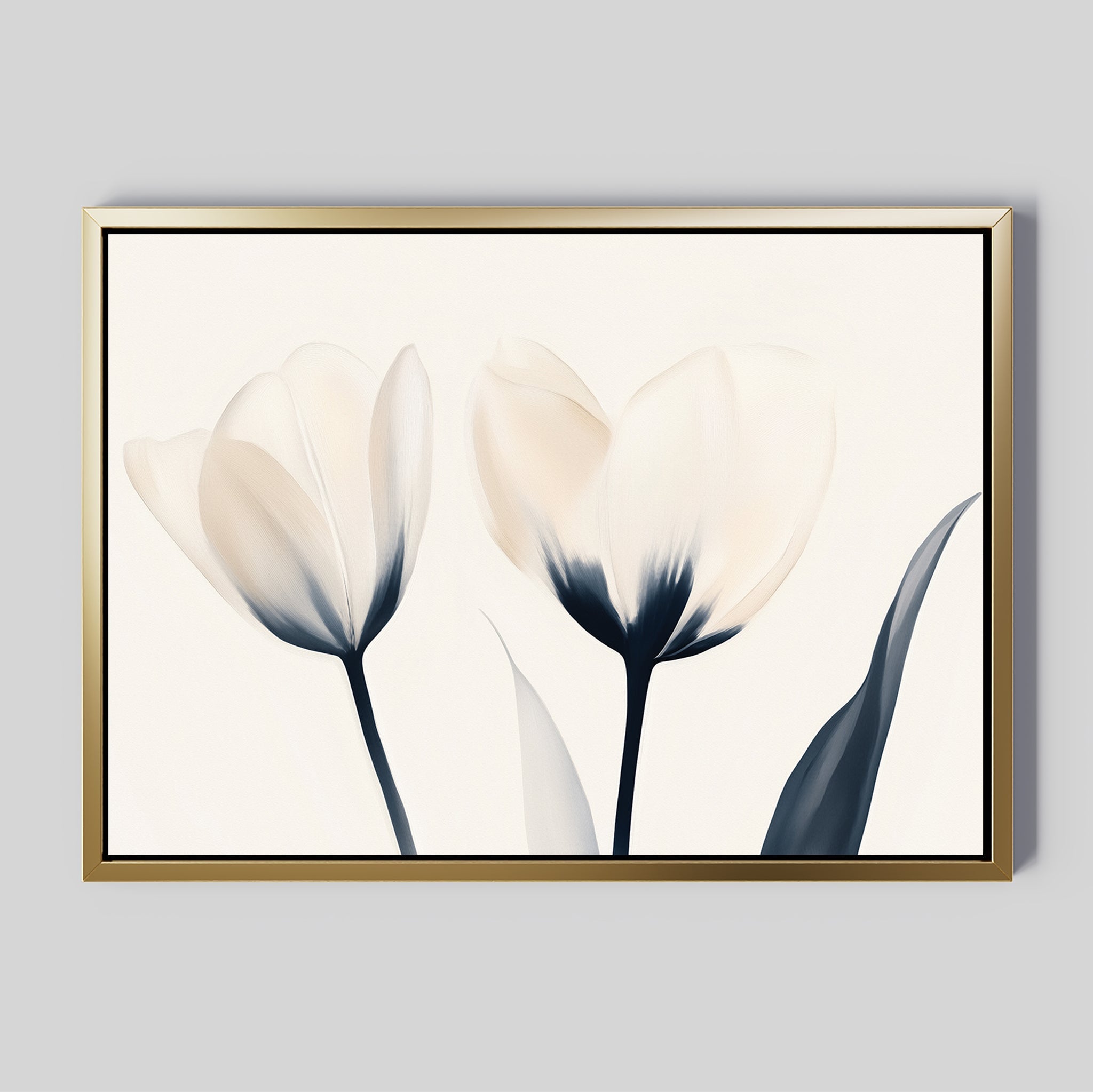 Whispered Petals in Twilight – beige and white botanical canvas wall art print by Aspire Prints