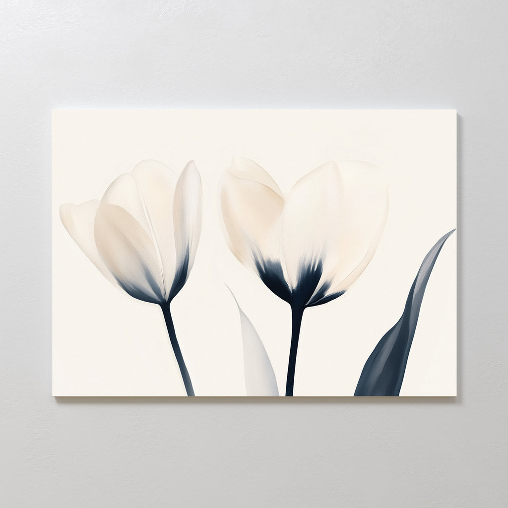 Whispered Petals in Twilight – beige and white botanical canvas wall art print by Aspire Prints