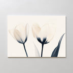 Whispered Petals in Twilight – beige and white botanical canvas wall art print by Aspire Prints