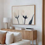 Whispered Petals in Twilight – beige and white botanical canvas wall art print by Aspire Prints