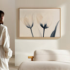 Whispered Petals in Twilight – beige and white botanical canvas wall art print by Aspire Prints