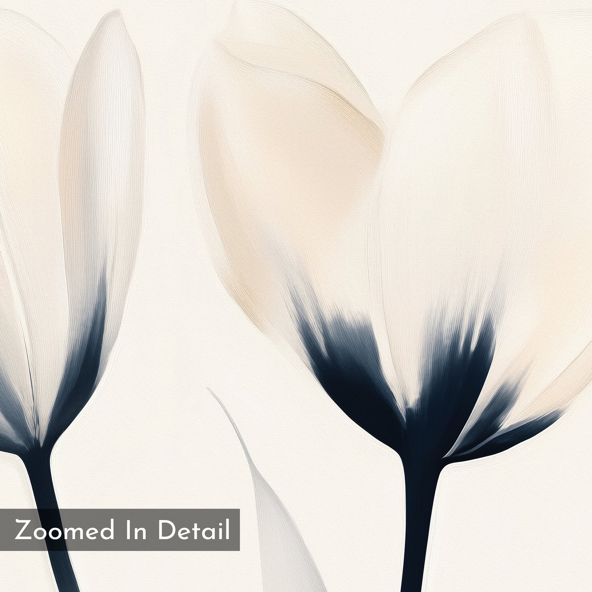 Whispered Petals in Twilight – beige and white botanical canvas wall art print by Aspire Prints