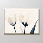 Whispered Petals in Twilight – beige and white botanical canvas wall art print by Aspire Prints