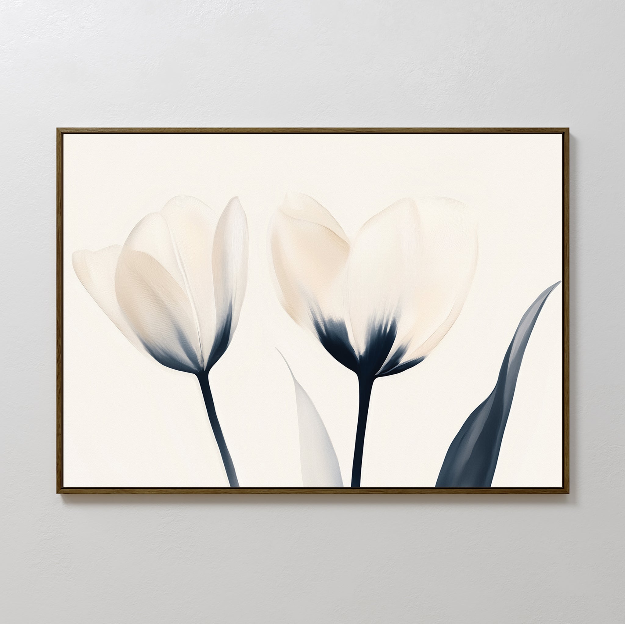 Whispered Petals in Twilight – beige and white botanical canvas wall art print by Aspire Prints