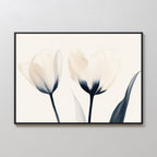 Whispered Petals in Twilight – beige and white botanical canvas wall art print by Aspire Prints