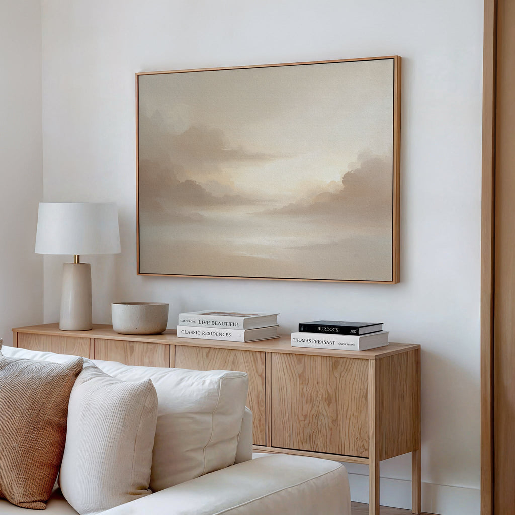 Whispers in the Mist Canvas Print – beige and white cloud canvas wall art print by Aspire Prints