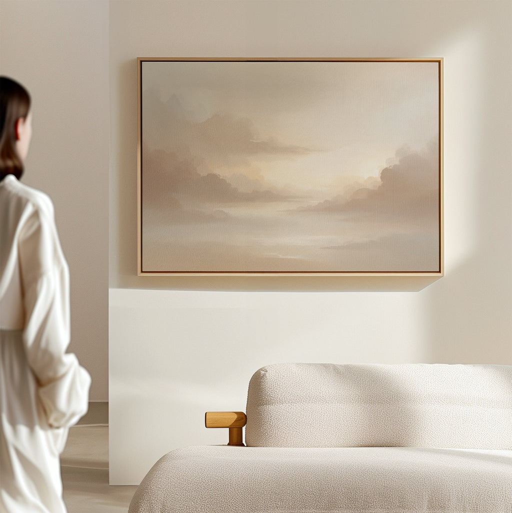 Whispers in the Mist Canvas Print – beige and white cloud canvas wall art print by Aspire Prints