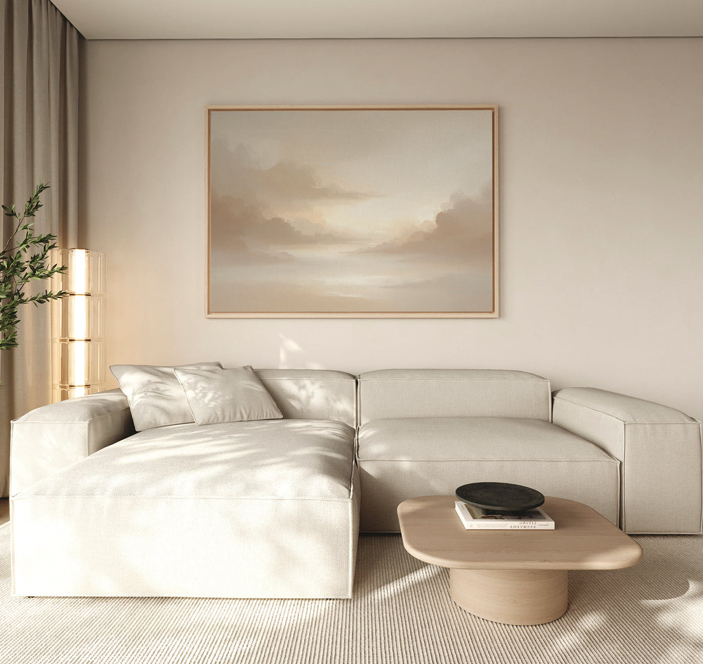 Whispers in the Mist Canvas Print – beige and white cloud canvas wall art print by Aspire Prints